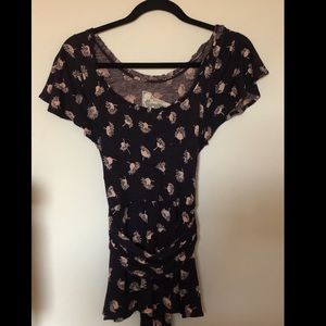 Tie waist floral knit top ANTHROPOLOGIE Deletta M